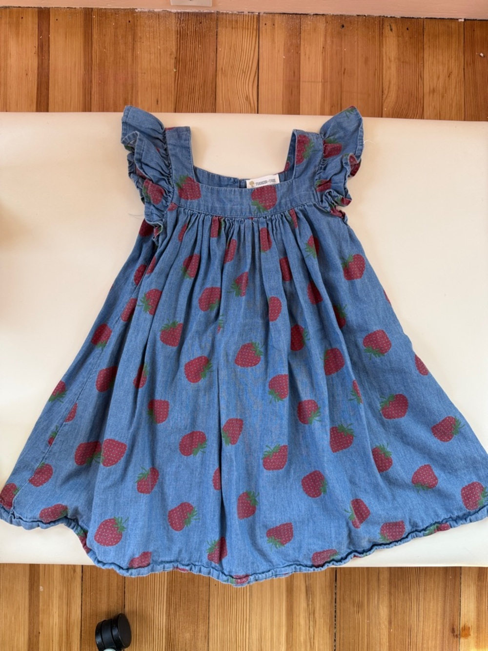 Girls' Denim Strawberry Print Sundress